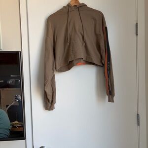 ALO Yoga Brown Cropped Hoodie with Orange Accents